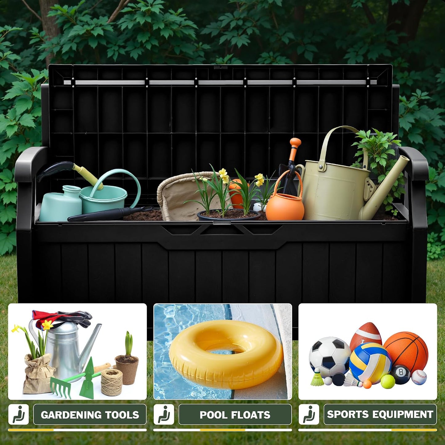Flamaker 80 Gallon Storage Bench Outdoor Indoor, Durable All-Weather Seating with Hidden Storage, Lockable Deck Box for Garden, Patio, Poolside (Brown)
