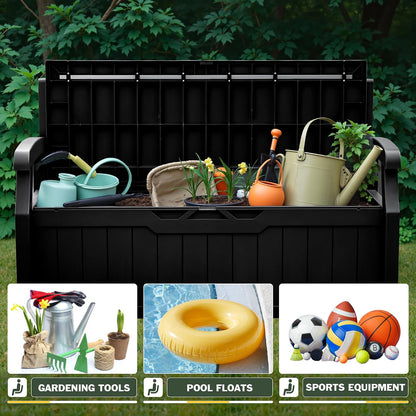 Flamaker 80 Gallon Storage Bench Outdoor Indoor, Durable All-Weather Seating with Hidden Storage, Lockable Deck Box for Garden, Patio, Poolside (Brown)
