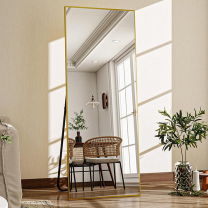 VooBang Mirror Full Length - 21" x 57" Floor Mirror with Stand, Aluminum Alloy Frame Full Body Mirror, Standing Hanging or Leaning Against Wall for Bedroom and Living Room, Black