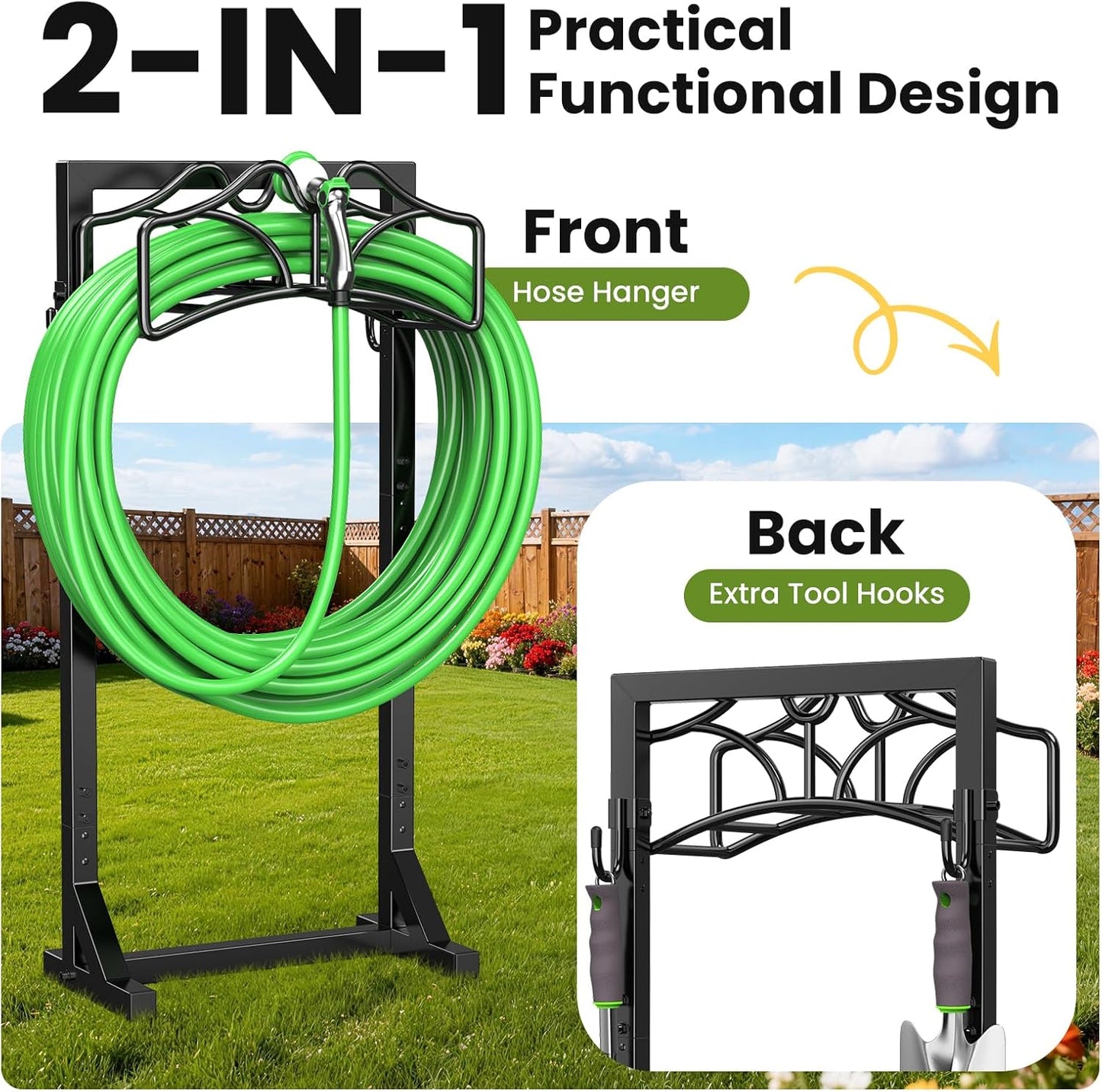 Keten Garden Hose Holder, Detachable Metal Water Hose Holder Stand, Heavy Duty Freestanding Garden Hose Reel Rack and Hose Storage Organizer for Outside Yard