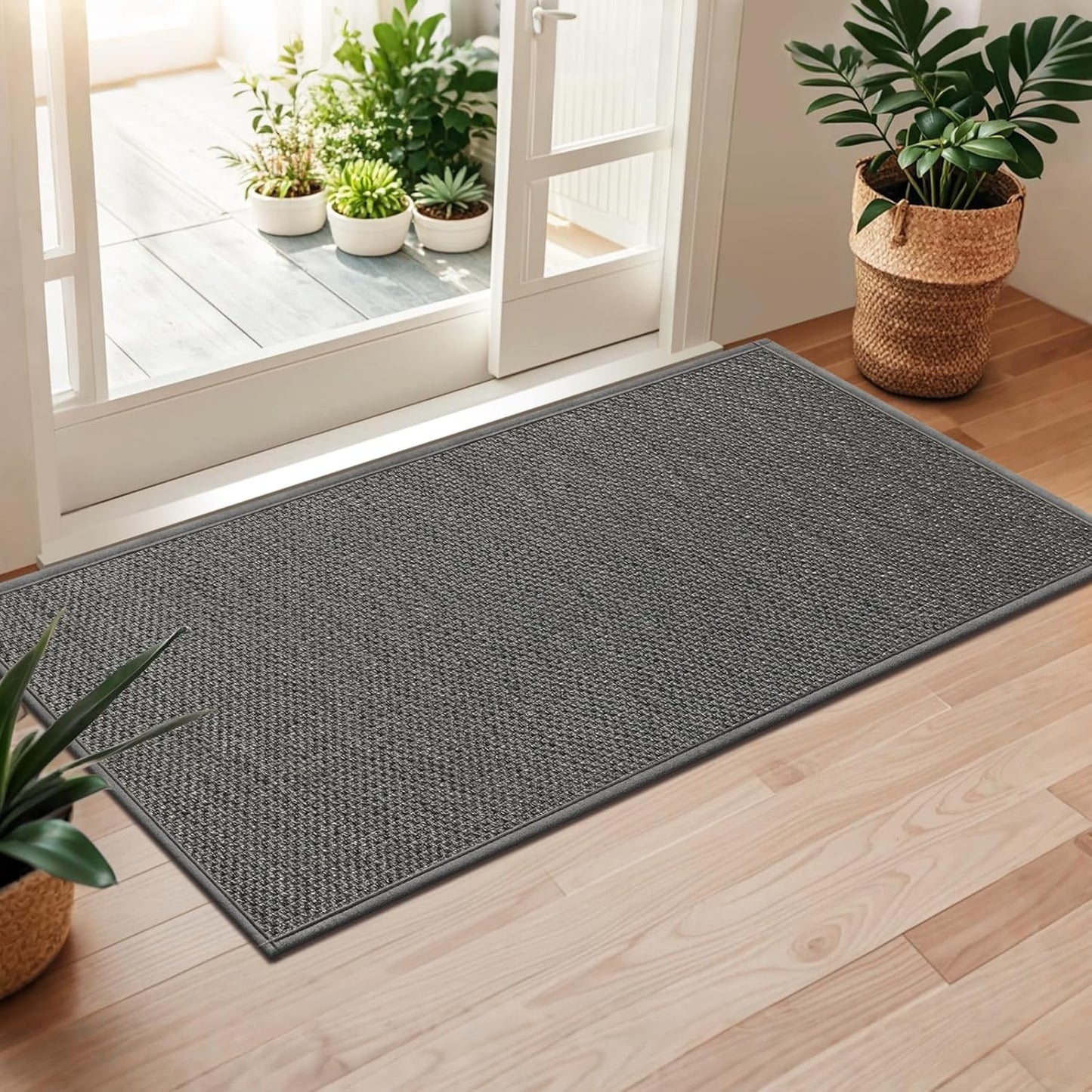 LEKEEPGO Door Mat 17"x29", Non Slip Door Mat Indoor Entrance, Rubber Backing Indoor Door mats Washable Absorbent Low-Profile Doormat Front Entryway Entry Resist Dirt Inside Door Mats, Khaki