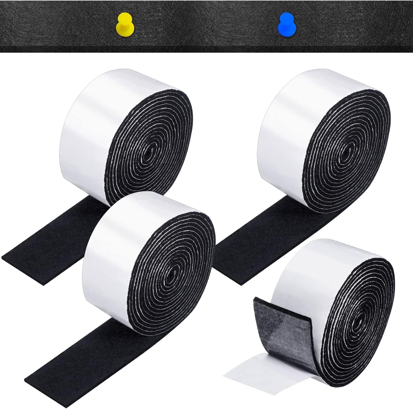 Zonon 4 Rolls 120 Inch Felt Strip with Adhesive Backing Felt Tapes Furniture Strip Rolls Self Stick Heavy Duty Polyester for Protecting Furniture and DIY Adhesive(Black,0.5 Inch)
