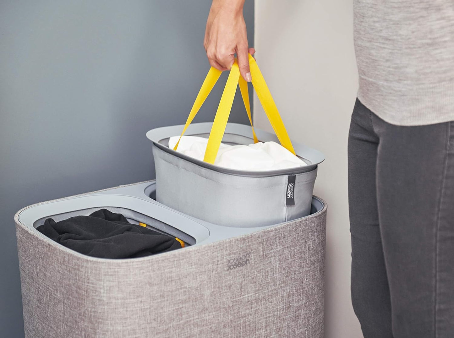 Joseph Joseph Tota Trio 90 liter/23.8 gallon Laundry Hamper Separation Basket with lid, 3 Removable Washing Bags with Handles- Ecru