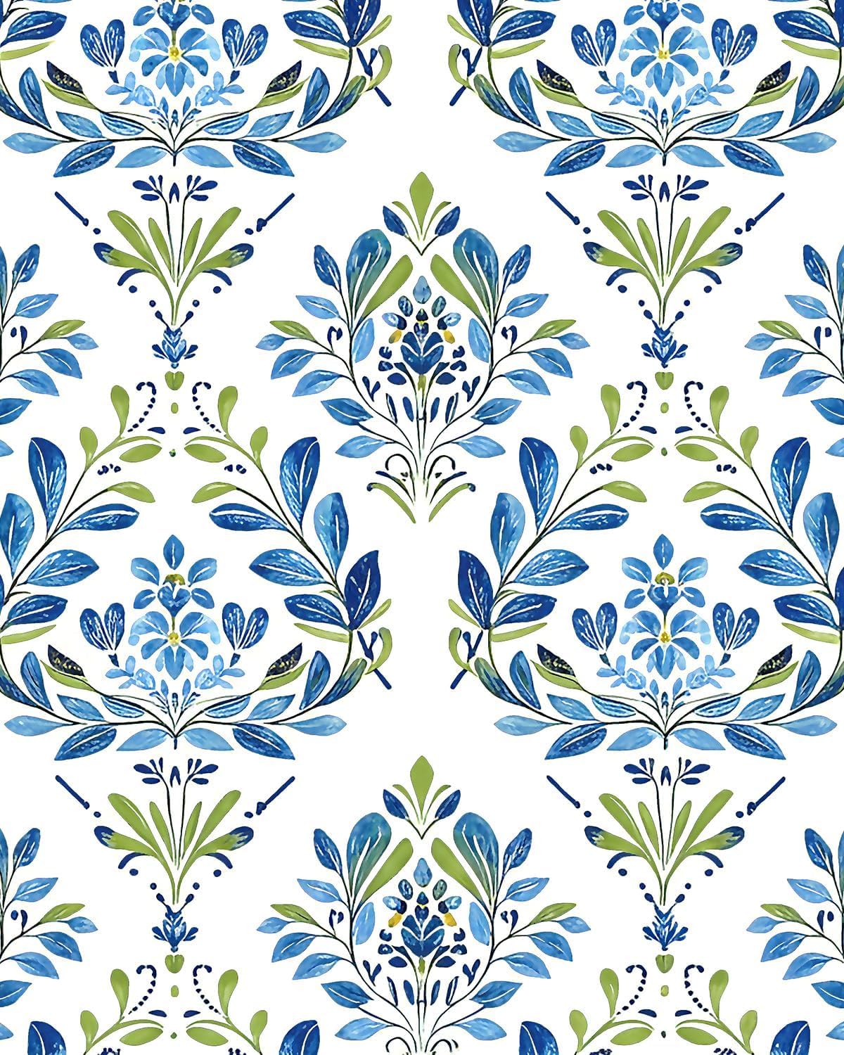 BOKEBEVE Leaves Contact Paper Floral Wallpaper Stick and Peel Boho Damask Wall Paper for Liner Drawer Cabinet Backsplash Renter Friendly Waterproof 17.5 x 118In