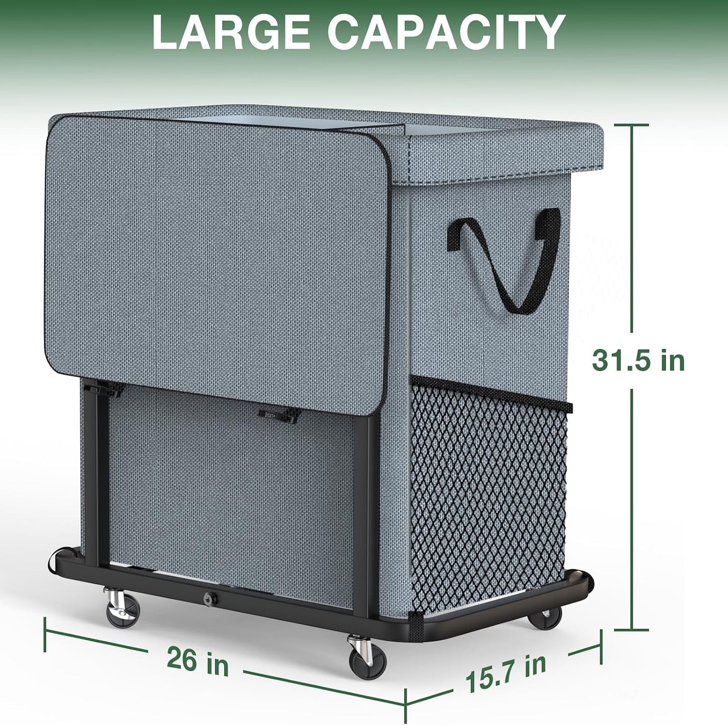 60 Gal(230L) Laundry Basket with Lid, Rolling Laundry Hamper with Wheels, Dirty Clothes Hamper with Metal Frame and Removable Bag Design, Suitable for Laundry Room, Bedroom (Black, 3 Section 230L)