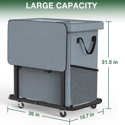 60 Gal(230L) Laundry Basket with Lid, Rolling Laundry Hamper with Wheels, Dirty Clothes Hamper with Metal Frame and Removable Bag Design, Suitable for Laundry Room, Bedroom (Black, 3 Section 230L)