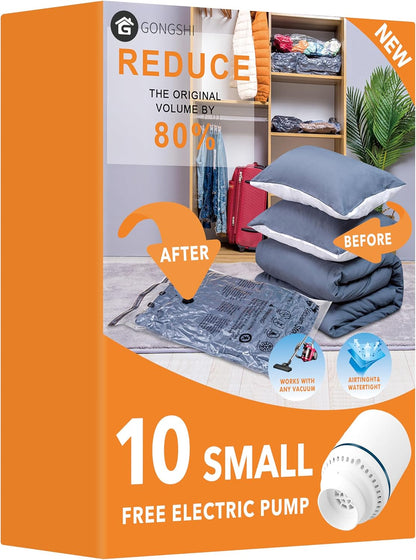 GONGSHI Vacuum Seal Bags for Clothing Travel & Home Storage, Travel Vacuum Bags with Pump,Space Saver for Blankets, Comforters, Pillows, Clothes,24 Combo with Electric Pump