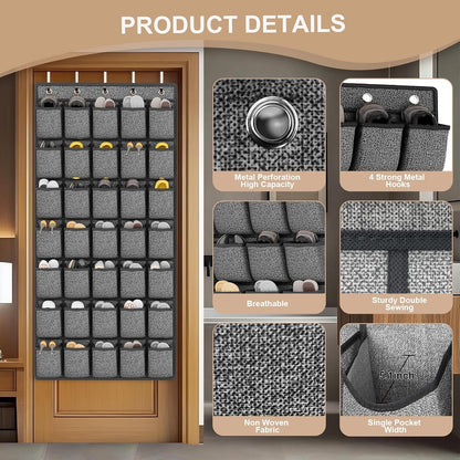 homyfort Over the Door Shoe Organizer, Hanging Shoe Rack Storage Holder with 24 Large Pockets for Closet Door, Men Women Kids Shoes, Cruise (Black)