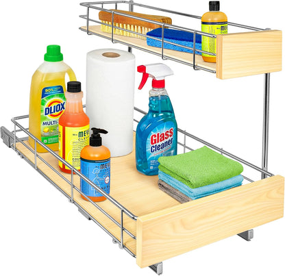 LYNK PROFESSIONAL® Pull Out Under Sink Kitchen Cabinet Organizer - 11.5 in. x 18 inch deep Drawer - Sliding Shelf Organizer for Cabinets and Undersink Storage Shelves - Lifetime Ltd. Warranty – Chrome