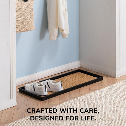 Anji Mountain Heavy Duty Waterproof Rubber Shoe Storage Mat Organizer/Boot Storage Tray Multi Use for Entryway with Coir, Tan Insert, Fits 4 Pair (46.5" Wide)