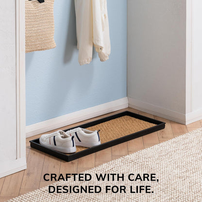 Anji Mountain Heavy Duty Waterproof Rubber Shoe Storage Mat Organizer/Boot Storage Tray Multi Use For Entryway with Coir, Tan and Khaki Insert , Fits 4 Pair (46.5" Wide)