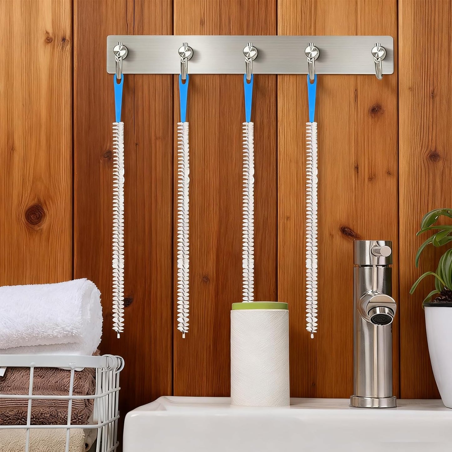 Yuanchu 4 Pack Flexible Drain Cleaning Brush, Sink Pipe Cleaners Drain Clog Remover Tool with Nylon Bristles Rust-Resistant Sink Unblocker Tool for Toilet Kitchen Shower Sewer Tub