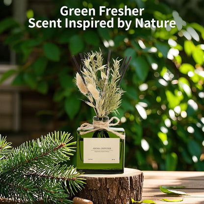 Reed Diffuser, 6.09 oz Earthy Sandalwood Scent Diffuser with Sticks & Dried Flowers, 120 Days Long Lasting diffusers for Home, Elegant Fragrance for Bathroom Bedroom Office Decor Air Fresh