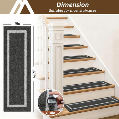 COSY HOMEER Soft Stair Treads Non-Slip Carpet Mat 28inX9in Indoor Stair Runners for Wooden Steps, Stair Rugs for Kids and Dogs, 100% Polyester TPE Backing 4pcs, Grey