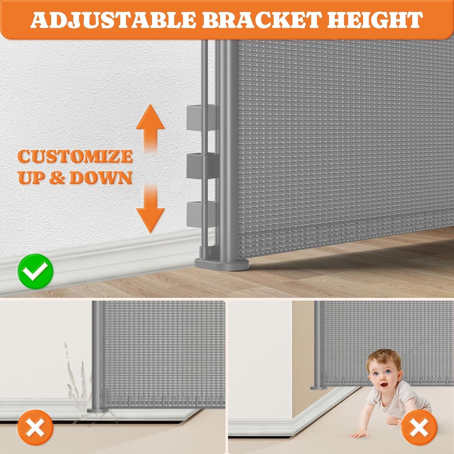Pawtners Retractable Baby Gates Extra Wide, 41" Tall Extends up to 71" Wide, Dog Gate Indoor for Stairs, Pet Gate with Support Rods for Doorways Hallways Indoor & Outdoor-Black