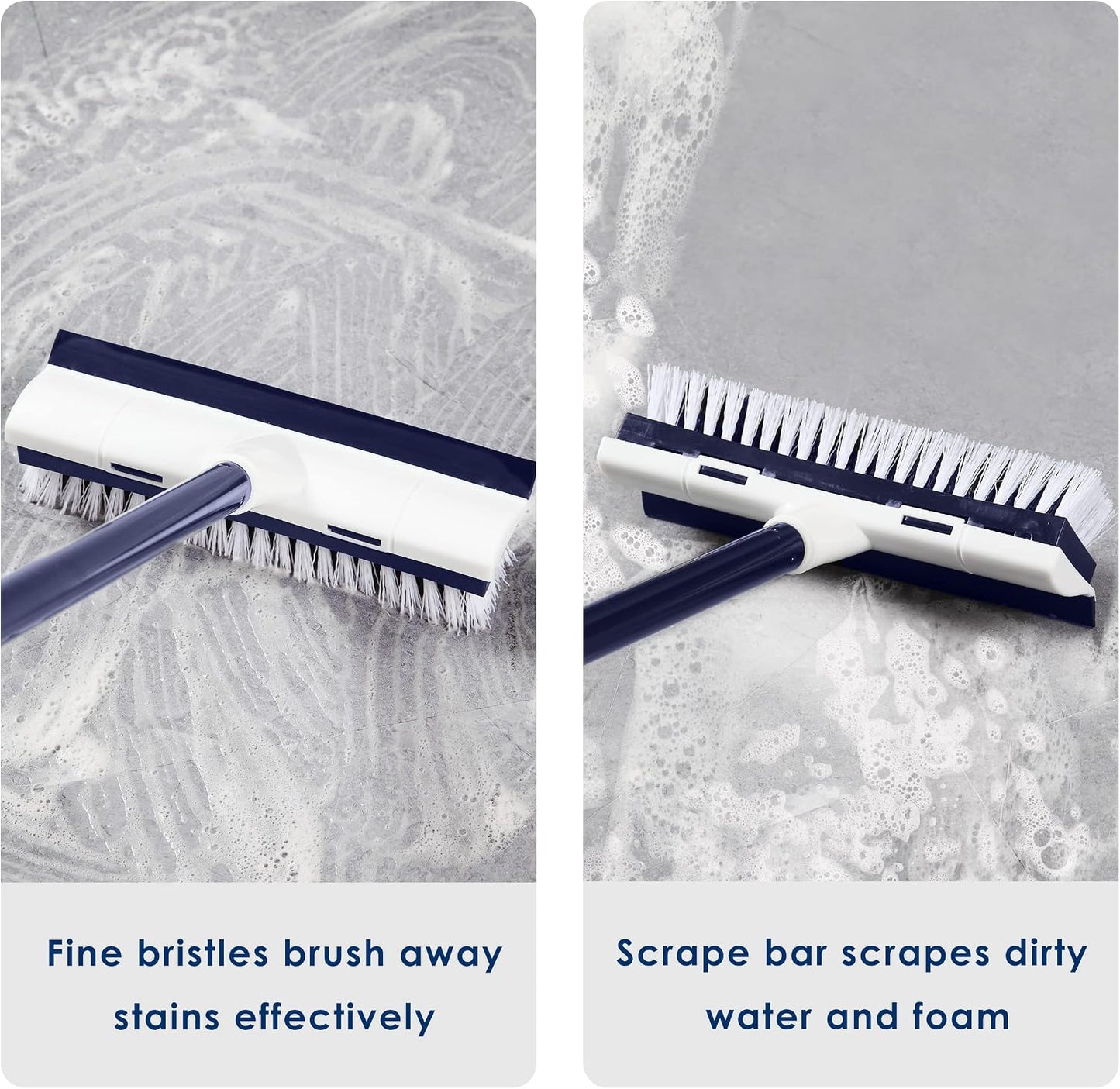 BOOMJOY Floor Scrub Brush with 57" Long Handle, 12" Wide Head, 2 in 1 Scrape and Brush, Stiff Bristle for Cleaning Bathroom, Patio, Kitchen, Tile, Wall and Deck