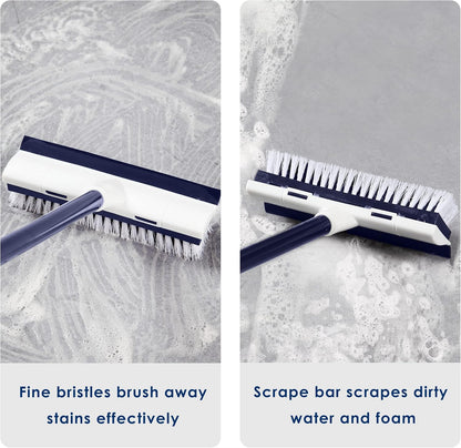 BOOMJOY Floor Scrub Brush with 57" Long Handle, 12" Wide Head, 2 in 1 Scrape and Brush, Stiff Bristle for Cleaning Bathroom, Patio, Kitchen, Tile, Wall and Deck