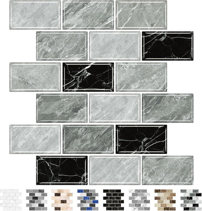 URCOLOR 10-Sheet Subway Tile Peel and Stick Backsplash for Kitchen,12"x12" Self Adhesive Wall Tiles Sticker on Back Splashes for Bathroom Gray Marble Design