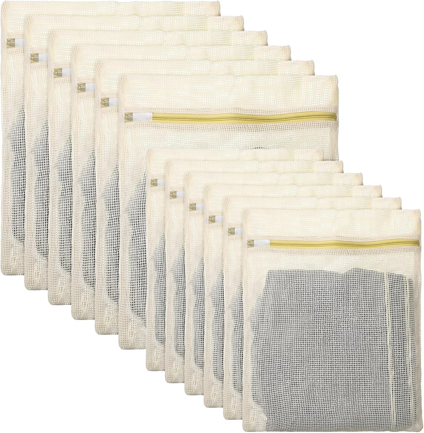 12 Pcs Organic Cotton Mesh Laundry Bags for Delicates | 6 Large & 6 Medium Size Durable Mesh Wash Bags with Sturdy Zipper and Breathable Mesh for Underwear, Clothes, Shoes, Socks