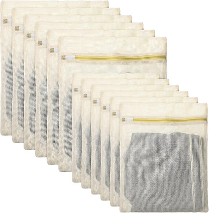 12 Pcs Organic Cotton Mesh Laundry Bags for Delicates | 6 Large & 6 Medium Size Durable Mesh Wash Bags with Sturdy Zipper and Breathable Mesh for Underwear, Clothes, Shoes, Socks