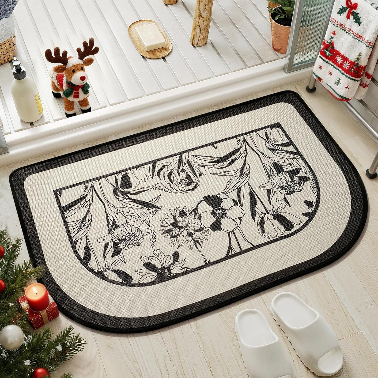 YDKGL Ultra Thin Bathroom Rugs Mat Quick Dry Absorbent Non Slip Bath Mat Bath Mats for Bathtub Mat Bathroom Carpet Fit Under Door Washable Floor Rubber Half Round Bath Rugs Grey 16x24