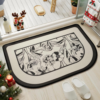 YDKGL Ultra Thin Bathroom Rugs Mat Quick Dry Absorbent Non Slip Bath Mat Bath Mats for Bathtub Mat Bathroom Carpet Fit Under Door Washable Floor Rubber Half Round Bath Rugs Grey 16x24