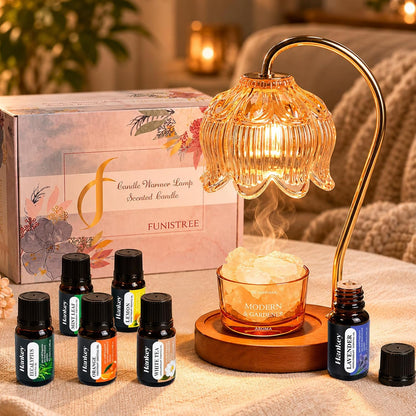 Funistree Flower Candle Warmer Lamp with Timer & Dimmer, Adjustable Height Candle Warmer, Christmas Birthday Gifts for Women Mom, House Warming New Home Decor, Wax Warmer with 2 Bulbs for Jar Candles