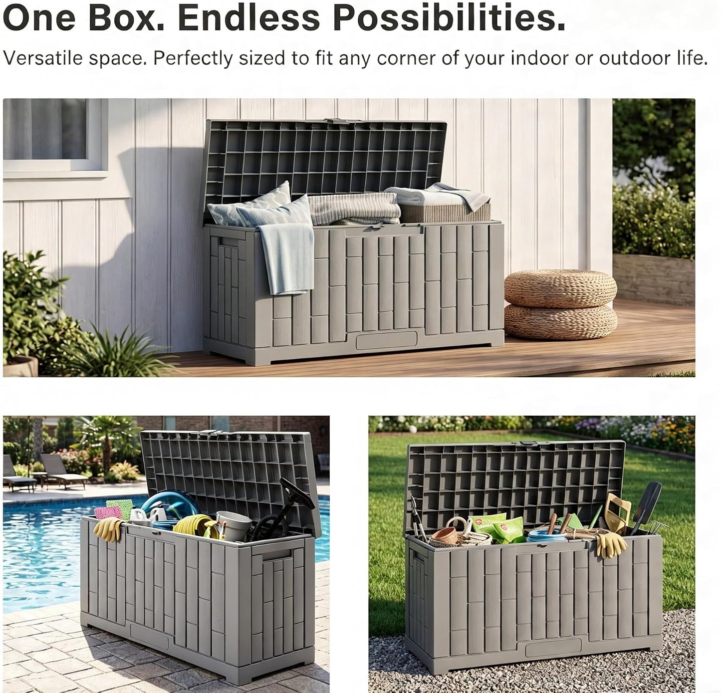 LAUSAINT HOME 320 Gallon Resin Deck Box, Package Delivery Box with Lockable Lid, Waterproof Outdoor Storage Box For Garden Tools, Patio Cushions(320 Gallon,Black)