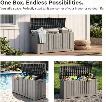 LAUSAINT HOME 320 Gallon Resin Deck Box, Package Delivery Box with Lockable Lid, Waterproof Outdoor Storage Box For Garden Tools, Patio Cushions(320 Gallon,Black)