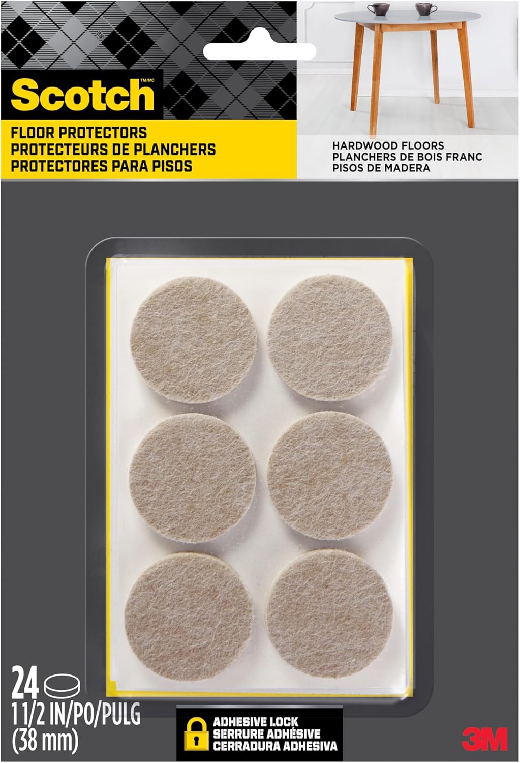 Scotch Felt Pads, Felt Furniture Pads for Protecting Hardwood Floors, Round, 1.5 in. Diameter, Beige, 24 Pads