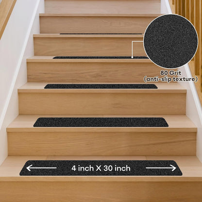 10 Pack 6” x 30” Anti Slip Traction Treads with Glow in The Dark Stripe, Outdoor Waterproof Non Skid Pre-Cut Tape with Roller, High Traction Friction Abrasive Adhesive for Stairs Step