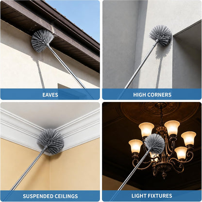 Cobweb Duster with Extension Pole, Upgraded Heavy Duty Thickened Stainless Steel Telescopic Handle for High Ceilings & Ceiling Fans, 90" Total Reach (15.7" Compact), Medium Stiff Bristles (Orange)