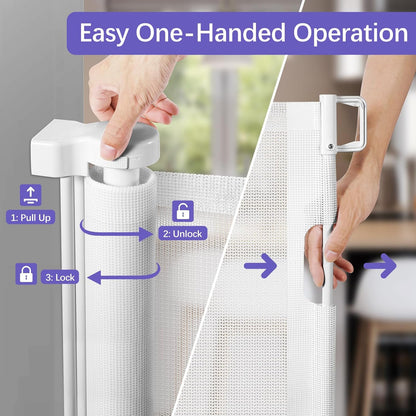 Newly Enhanced - 42" Tall × 120" Extra Wide Retractable Baby Gate Keeps Pets from Getting Under Tall Dog Gate, Indoor/Outdoor Baby Gates for Dogs, Retractable Dog Gate for Large Openings, White
