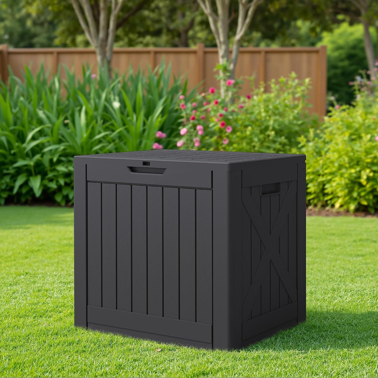 JUMMICO 31 Gallon Resin Deck Box Waterproof Indoor Outdoor Storage Boxes for Patio Furniture Cushions and Garden Tools (Brown)
