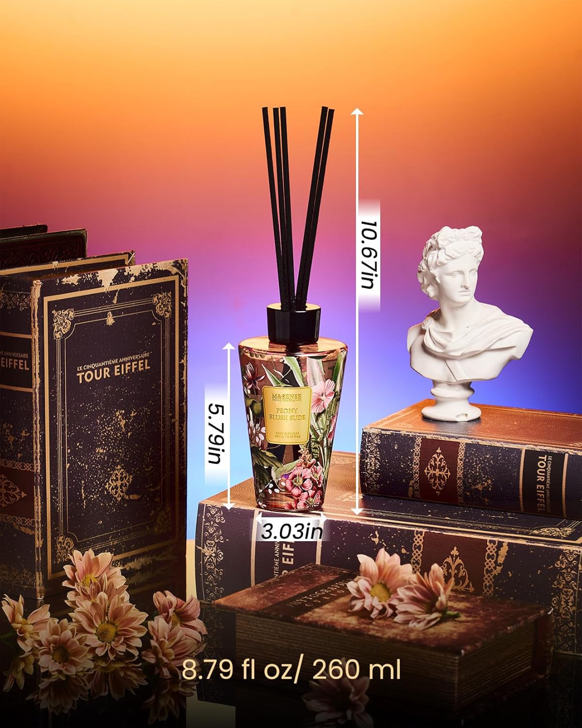 M&SENSE Reed Diffuser Set, Jasmine Sandalwood Scented 6.3 fl oz Natural Essential Oil Diffusers with Sticks, Non-Toxic Organic Air Freshener, Long-Lasting Fragrance Oils for Home Bathroom Living Room