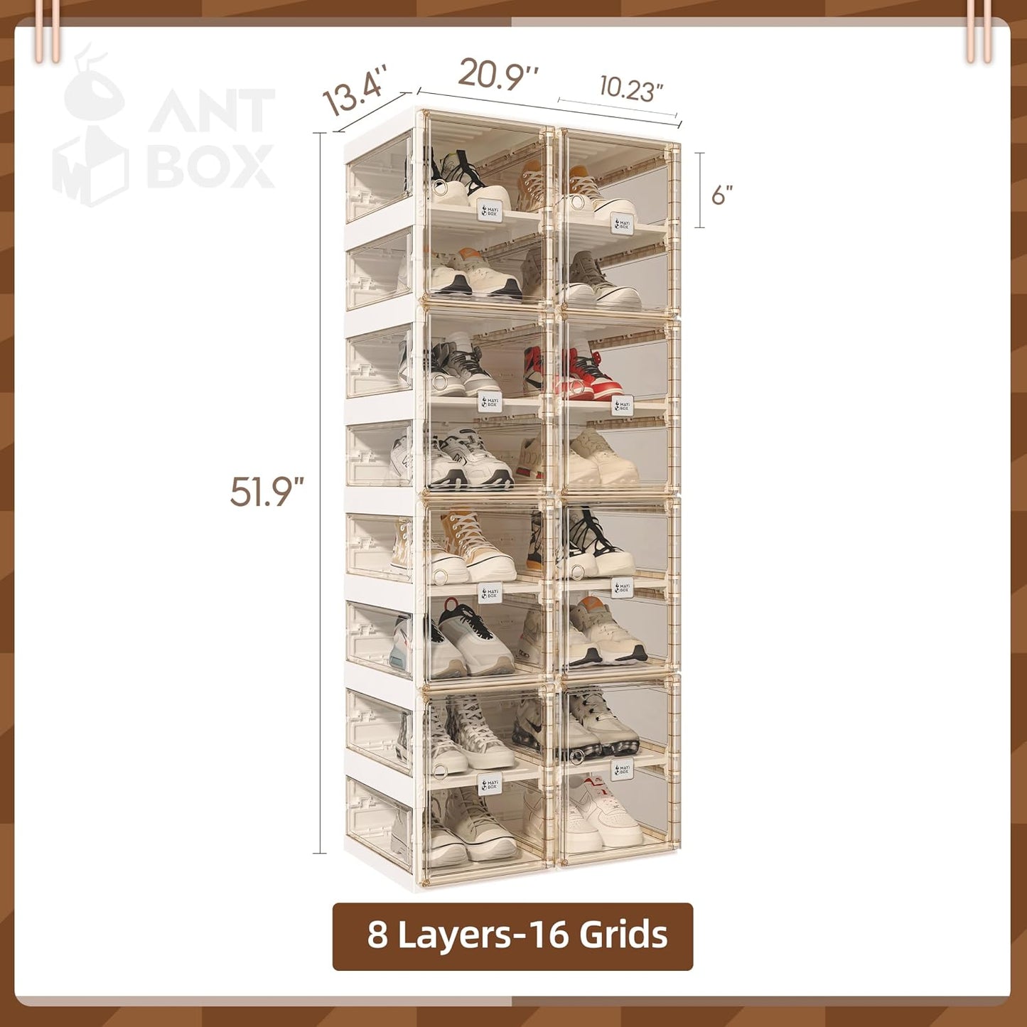ANTBOX Collapsible Shoe Boxes Clear Plastic Stackable, Quick Setup Drop Front Shoe Organizer, Display Storage Cabinet for Sneakers10 Tiers 20 Pairs