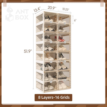 ANTBOX Collapsible Shoe Boxes Clear Plastic Stackable, Quick Setup Drop Front Shoe Organizer, Display Storage Cabinet for Sneakers10 Tiers 20 Pairs