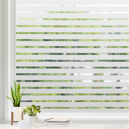 rabbitgoo Window Privacy Film, Frosted Glass Privacy Film, Window Frosting Cling for Glass, Non Adhesive Static Cling Front Door Covring, Anti-UV Reeded Blinds Sticker, Striped Pattern, 17.5" x 78.7"