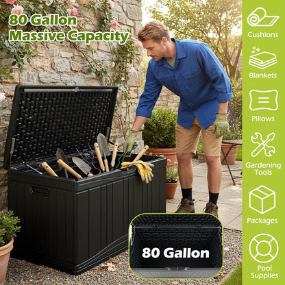 Tangkula 25 Gallon Waterproof Outdoor Storage Box with Lockable Lid | PP Resin, Wicker Patterned, Indoor Outdoor Use, Portable, Versatility, for Deck, Pool, Patio Cushions, Garden Tools