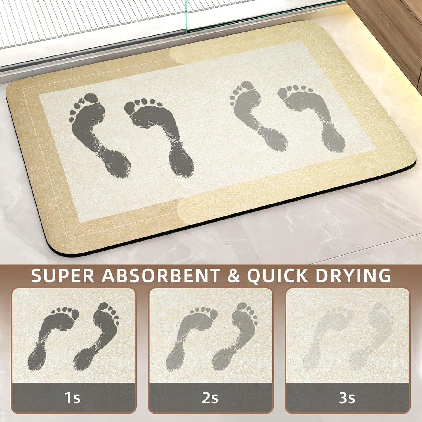 Diatomaceous Earth Bath Mat Super Absorbent Quick Dry Bath Mat, Bathroom Rugs Non Slip Washable, Thin Dark Gray Bathroom Floor Mats-Shower Rug for in Front of Bathtub Shower, Easy Care, 15.7"x23.6"