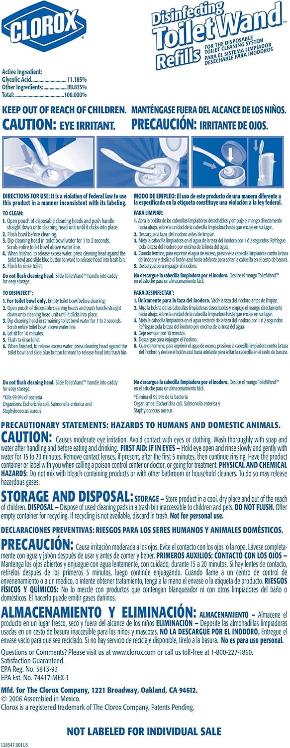 Clorox ToiletWand Disposable Toilet Cleaner Refills, 30 Count, Kills 99.9% of Germs and Viruses, Touch-Free Toilet Cleaning, Original Scent