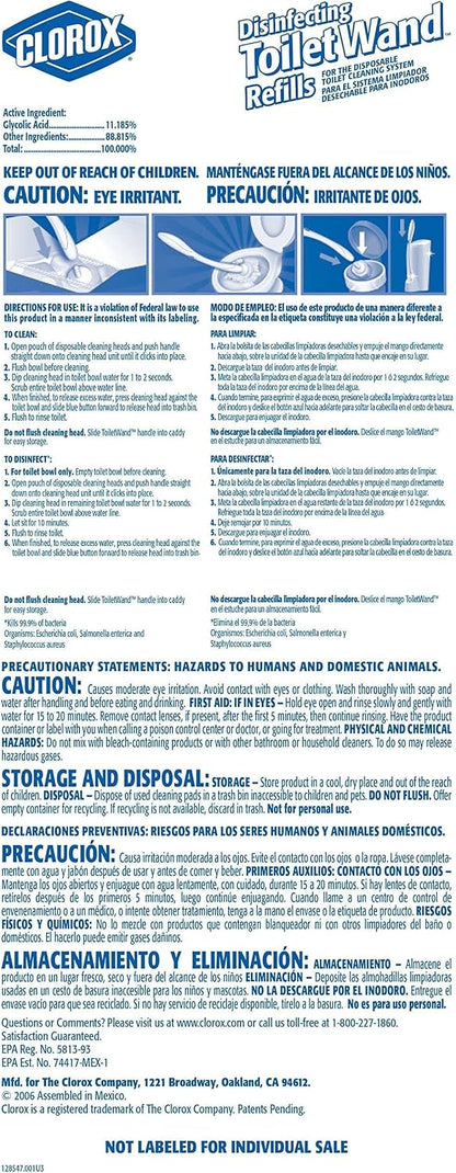 Clorox ToiletWand Disposable Toilet Cleaner Refills, 30 Count, Kills 99.9% of Germs and Viruses, Touch-Free Toilet Cleaning, Original Scent