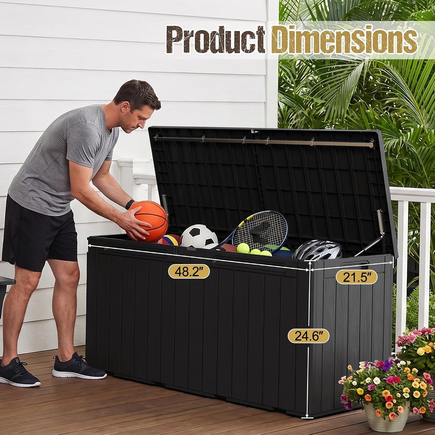 32 Gallon Deck Box Outdoor Indoor Waterproof Storage Box for Patio Furniture, Pool Accessories, Garden Tools, and Cushion Storage, Black