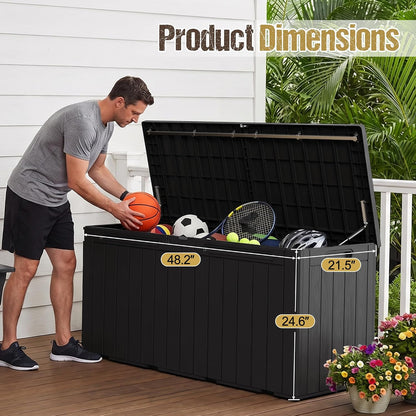 32 Gallon Deck Box Outdoor Indoor Waterproof Storage Box for Patio Furniture, Pool Accessories, Garden Tools, and Cushion Storage, Black
