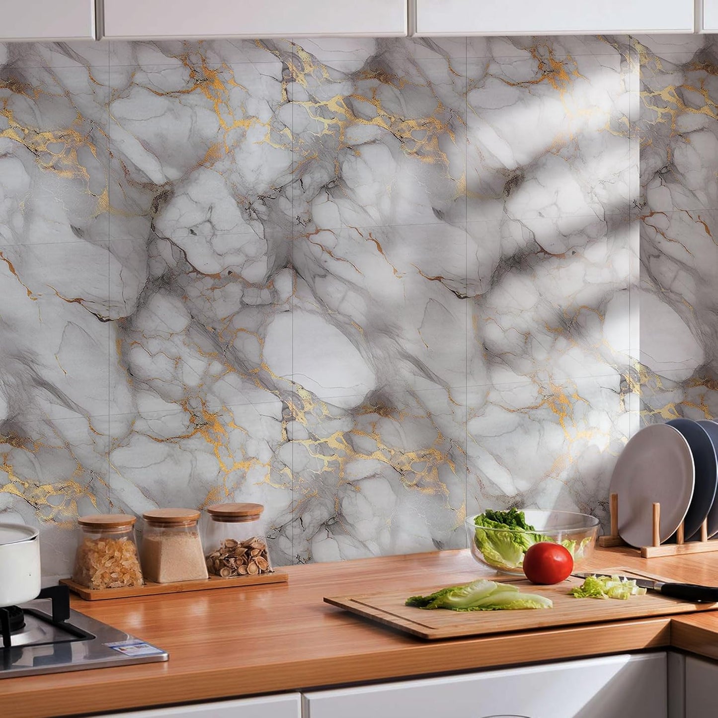 Peel and Stick Tile Shower Waterproof Marble Tiles Wall Panels, 11.8"x11.8" Self-Adhesive Backsplash Tile, 20 Pack