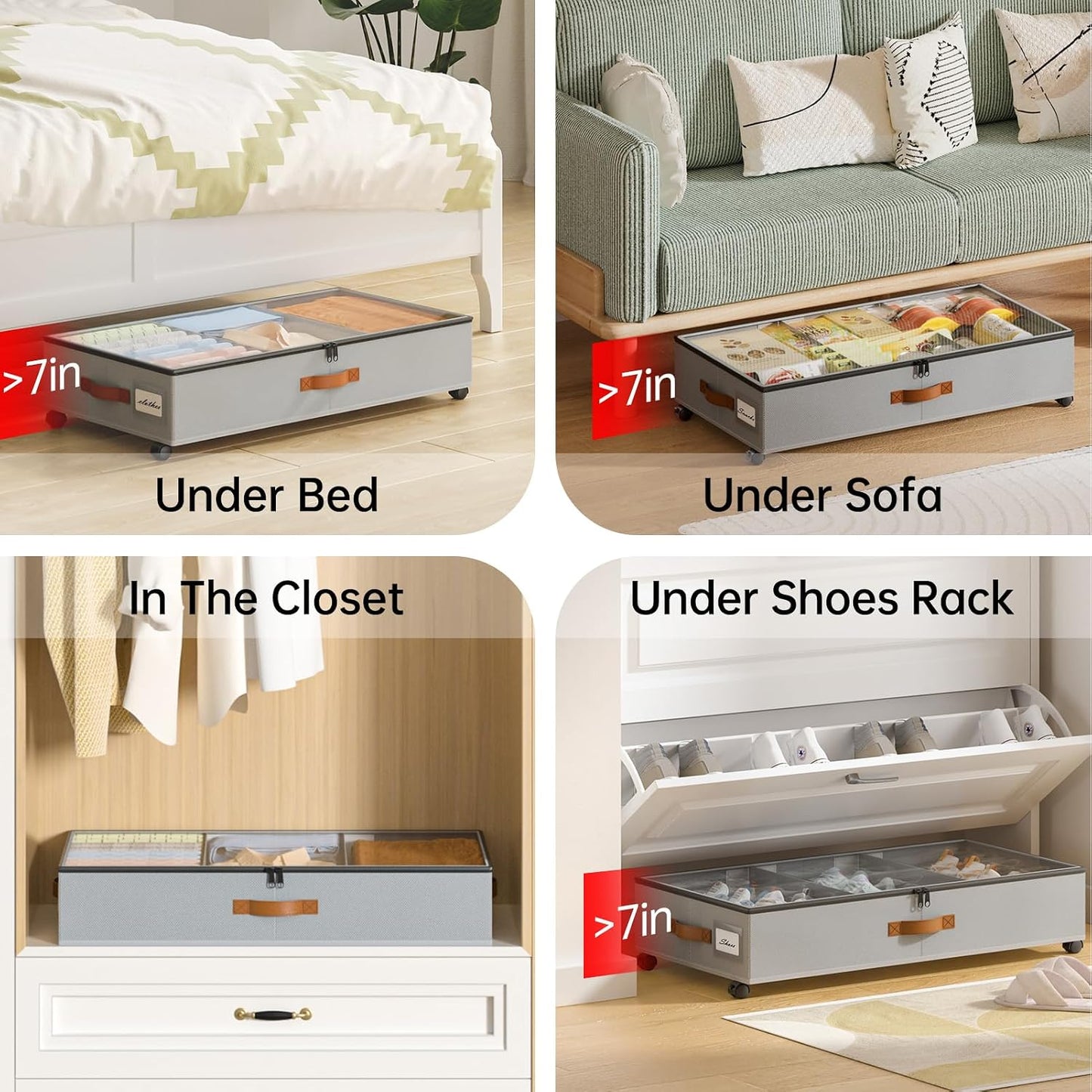 Yecaye Under Bed Storage with Wheels, 2 Pack Under Bed Storage Containers with Adjustable Dividers & Clear Lid, Rolling Underbed Organizer Bins Drawer for Clothes, Shoes, Blankets(30.3 x 16 x 6.7in)