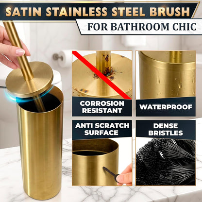 Black Toilet Brush and Holder Set - Slim Matte Design that Fits Anywhere - Stainless Steel Toilet Bowl Brush and Holder with 2 Rounded Corners, Replaceable Head, Removable Inner Bowl & Splash Guard
