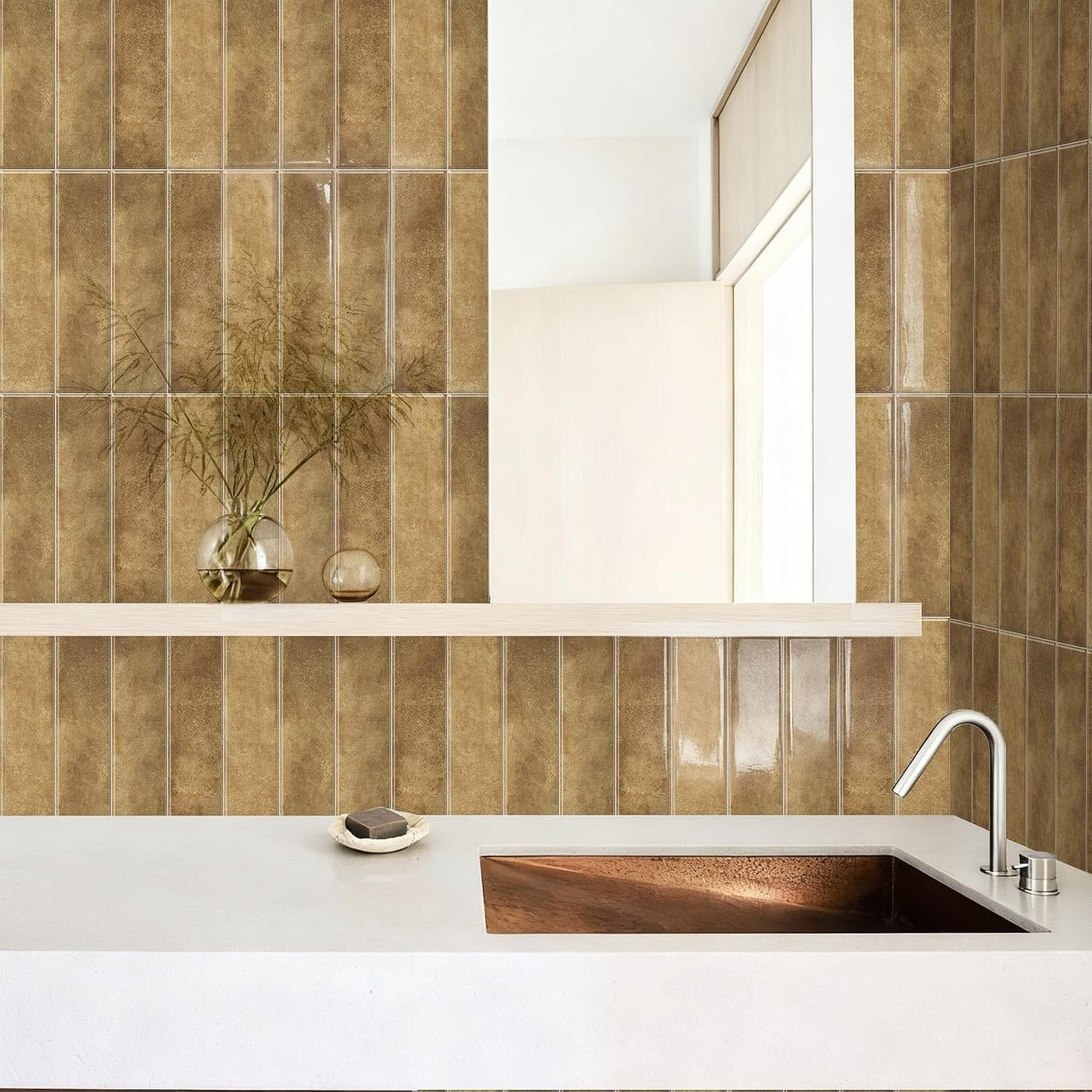 Alwayspon 10 Sheets 12x12inch Beige 3D Vinyl Backsplash Tiles, Self-Adhesive Peel and Stick Wall Tile Stickers Stick on Subway Tiles for Kitchen Bathroom Wall