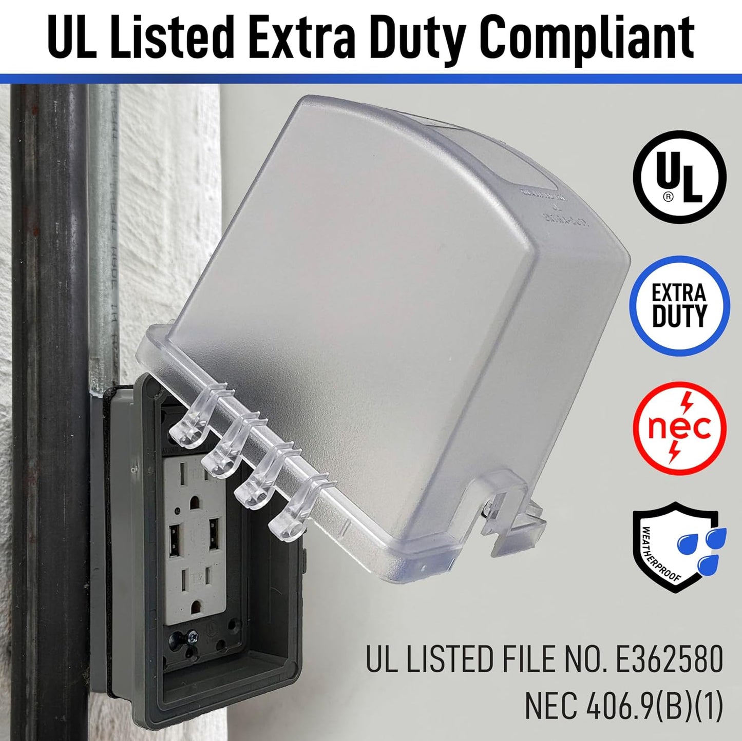 Sealproof 1-Gang Extra Deep Weatherproof in Use Outdoor Duplex Outlet Cover with Box Kit, Lockable, UL Extra Duty Compliant, 18 Configurations