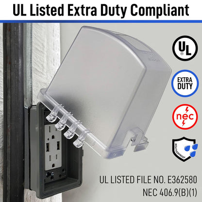 Sealproof 1-Gang Extra Deep Weatherproof in Use Outdoor Duplex Outlet Cover with Box Kit, Lockable, UL Extra Duty Compliant, 18 Configurations